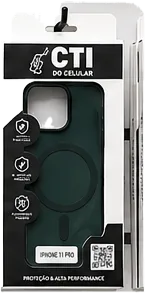 Capinha CTI verde para iPhone 11 Pro na embalagem
