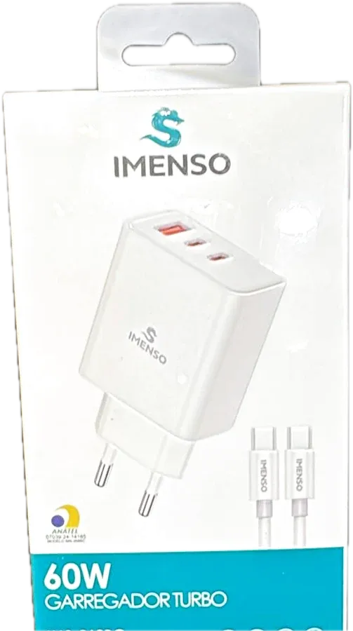 Carregador turbo Imenso 60W com duas saídas na embalagem
