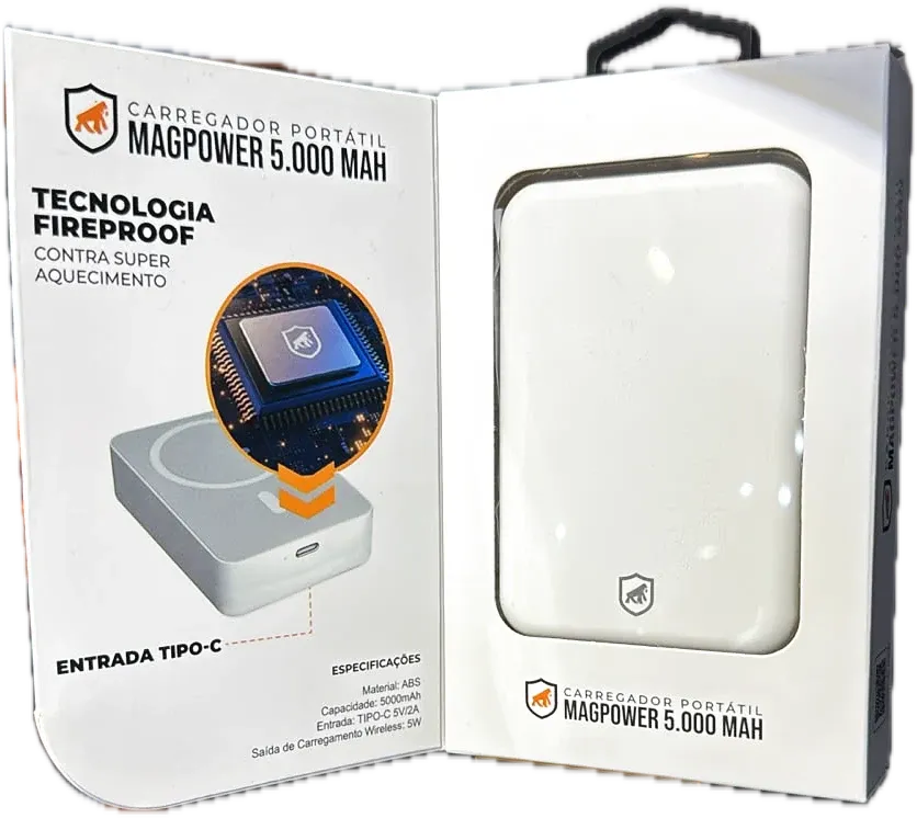 Carregador portátil magnético MagPower 5.000 mAh na embalagem